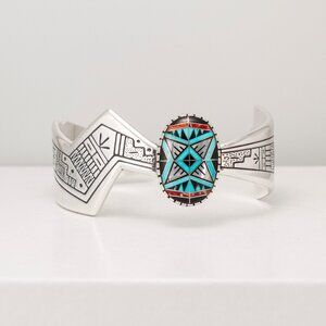 Relios Sterling Silver with Mosaic Inlay,  Turquoise, Mother of Pearl, Red Coral